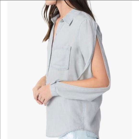 Joe’s Jeans Gray Meg Shirt Size Small Button Down Long Sleeve Cutout Top - Picture 3 of 8